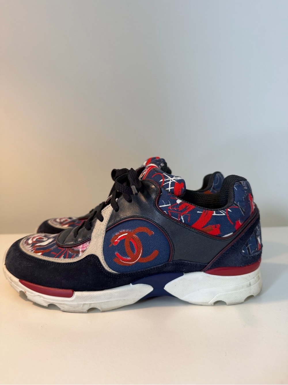 Chanel Navy & Red Logo Sneakers